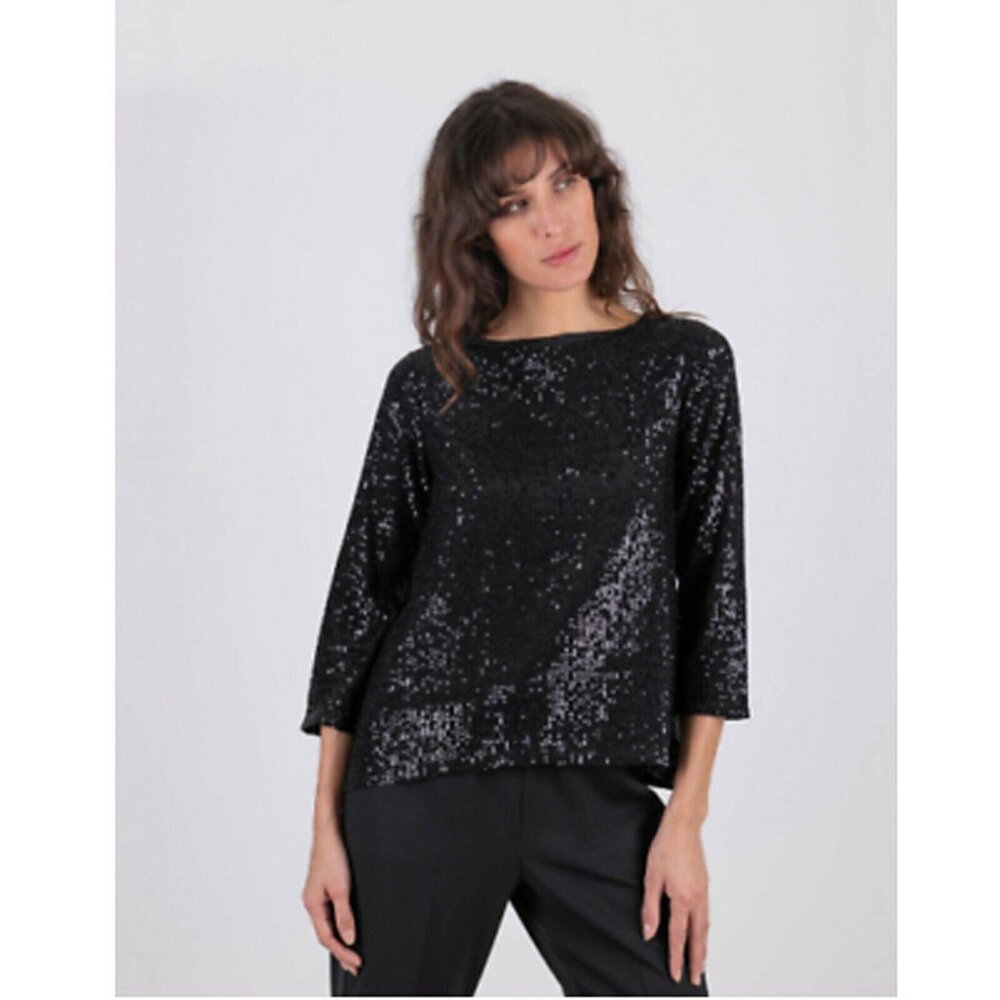 Semicouture Sequin Embellished Blouse Top Cocktail Evening Black S New 205757